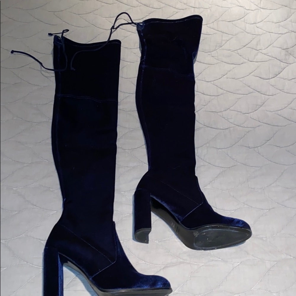 Stuart Weitzman Hiline Boots Navy Stretch Velvet